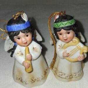 Gregory Perillo Indian Angel Mini Bell Band ornaments TOO CUTE Lot of 2